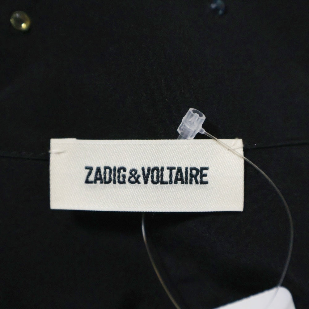 ZADIG&VOLTAIRE(ザディグエヴォルテール) ストーン装飾 プリーツ長袖シルクシャツ ブラック レディース