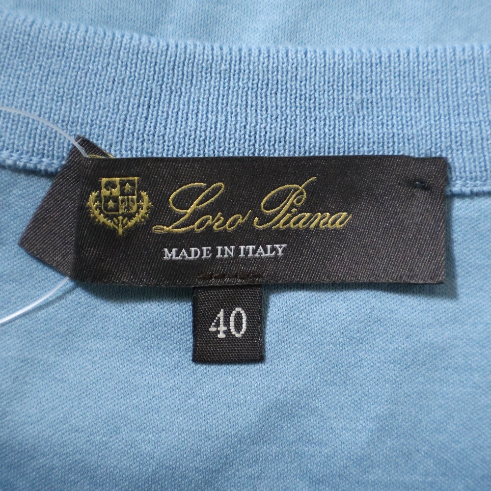 Loro Piana(ロロピアーナ) ロゴ刺繍 半袖Tシャツ クルーネックカットソー レディース ブルー
