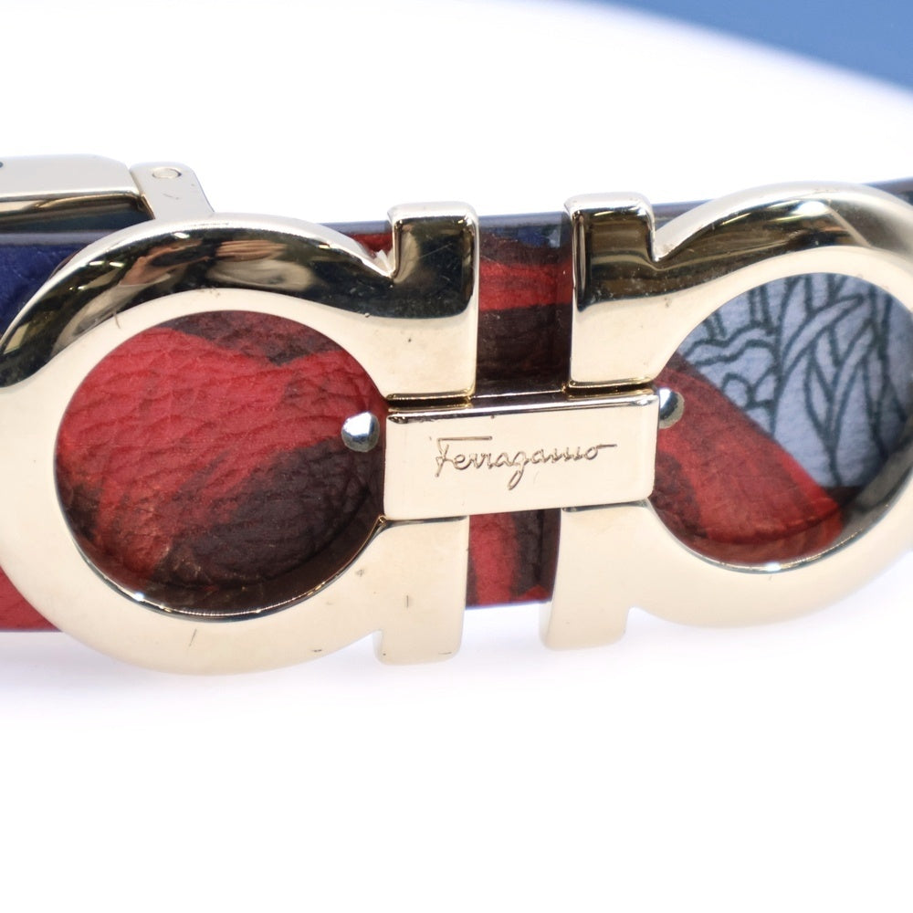 Salvatore Ferragamo(サルヴァトーレ フェラガモ) 絵画プリント ガンチーニバックル レザーベルト ブルー レディース