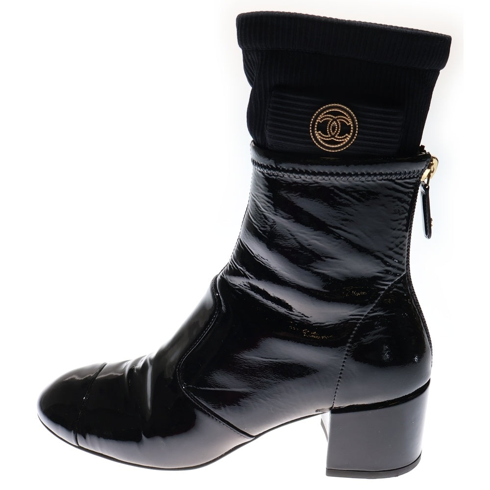 CHANEL(シャネル) ココマーク パテント ニットソックスブーツ ブラック G38555 レディース