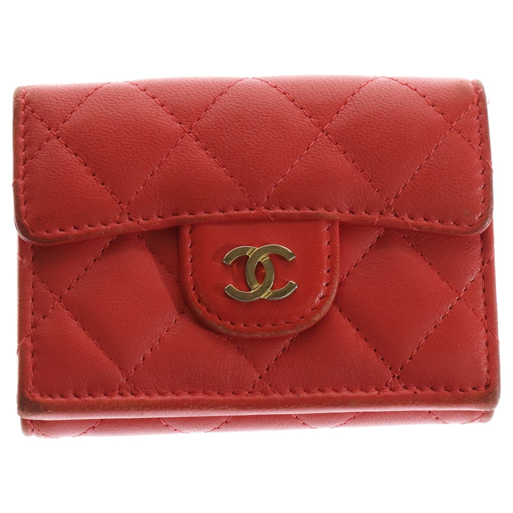 CHANEL(シャネル) マトラッセ クラシック フラップウォレット 三つ折り財布 ピンク
