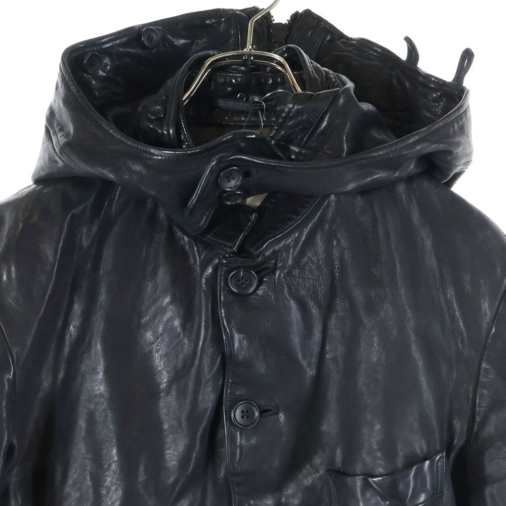 Yohji Yamamoto POUR HOMME(ヨウジヤマモト プールオム) ×ISAMU KATAYAMA BACKLASH フード カウレザージャケット ブラック HX-J36-700