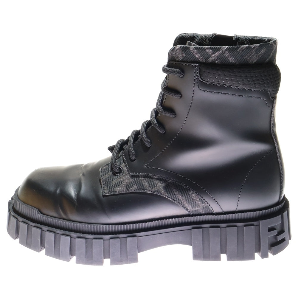 FENDI(フェンディ) ズッカ柄 FFロゴソール レースアップ ジップアップブーツ ブラック 7U1458