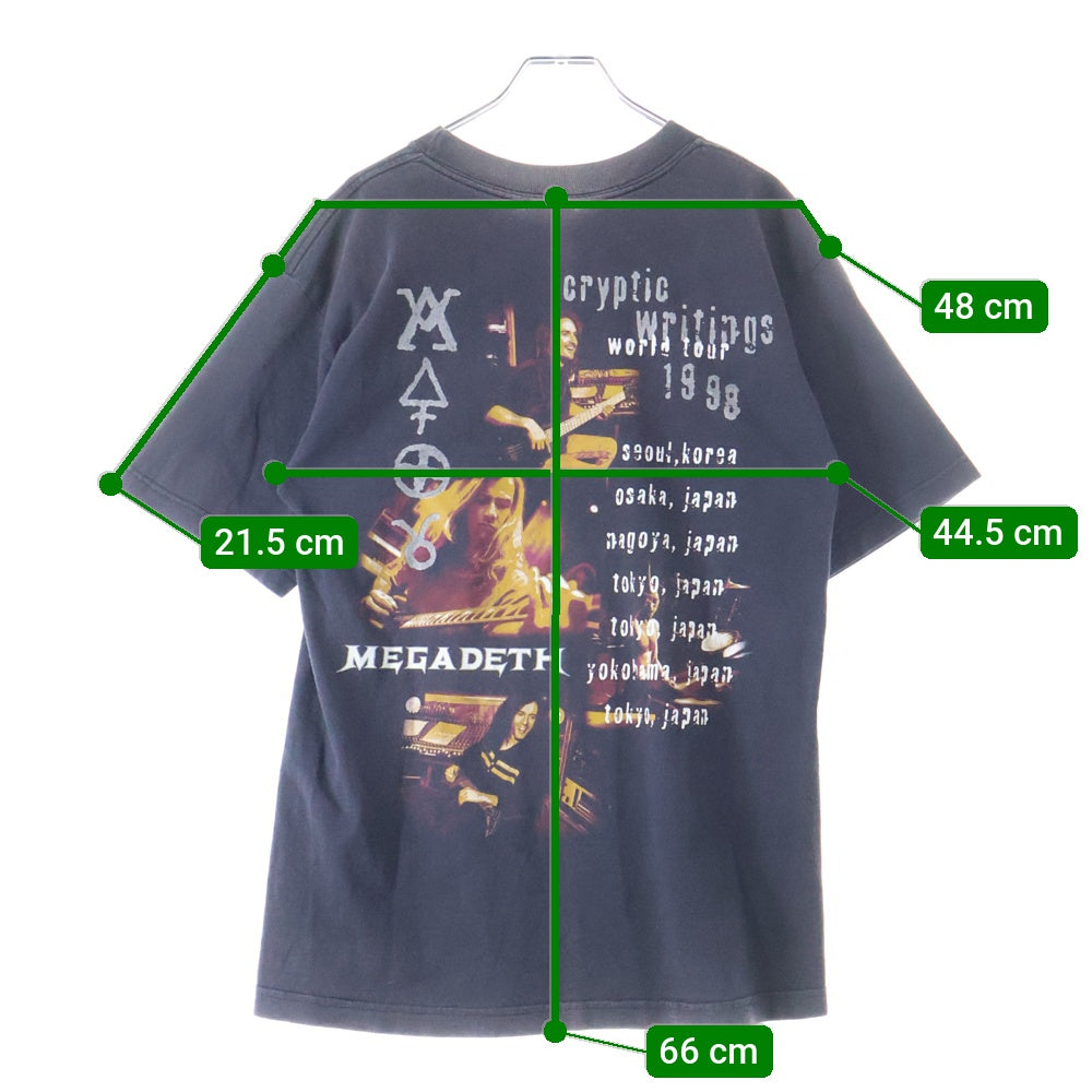 VINTAGE(ヴィンテージ) MEGADETH CRYPTIC WRITINGS WORLD TOUR 両面プリント クルーネック半袖Tシャツ ショートスリーブカットソー ブラック