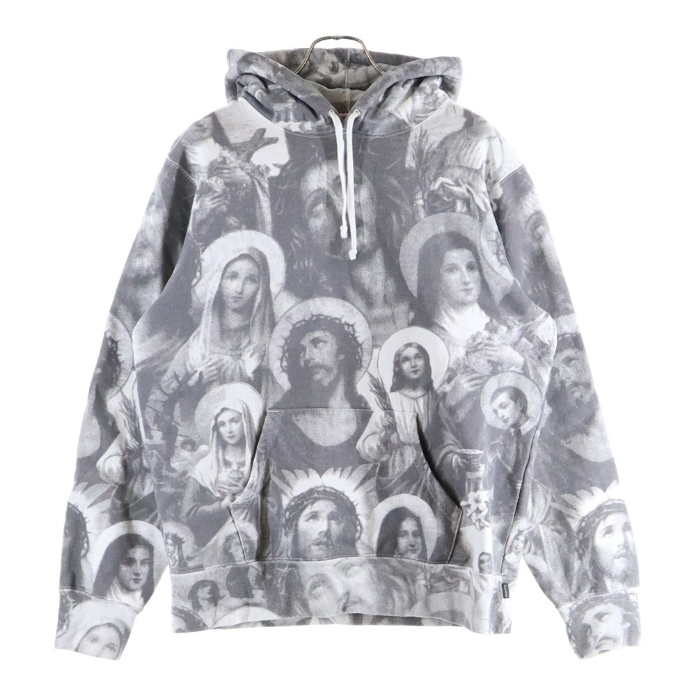 SUPREME(シュプリーム) 18AW Jesus and Mary Hooded Sweatshirt 総柄 ジーザスアンドマリア プルオーバースウェットパーカー グレー/ホワイト