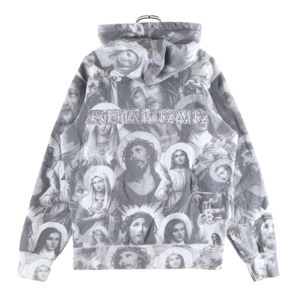 SUPREME(シュプリーム) 18AW Jesus and Mary Hooded Sweatshirt 総柄 ジーザスアンドマリア プルオーバースウェットパーカー グレー/ホワイト