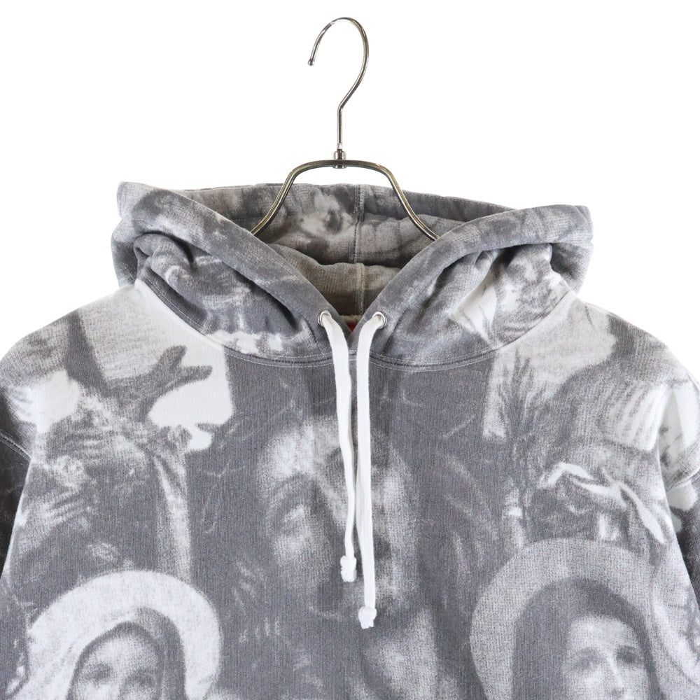 SUPREME(シュプリーム) 18AW Jesus and Mary Hooded Sweatshirt 総柄 ジーザスアンドマリア プルオーバースウェットパーカー グレー/ホワイト