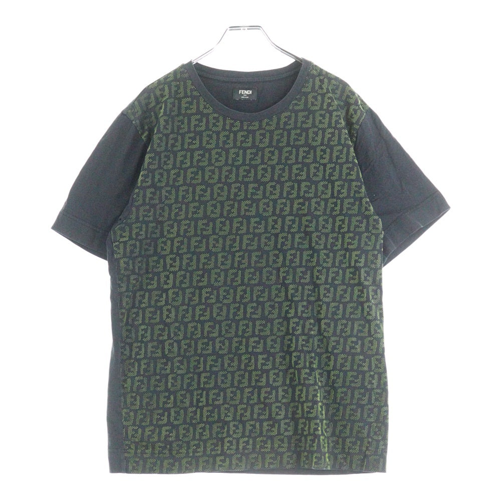 FENDI(フェンディ) FF LOGO S/S Tee FFロゴ総柄 クルーネック 半袖Tシャツ ブラック/グリーン FY0936-A870