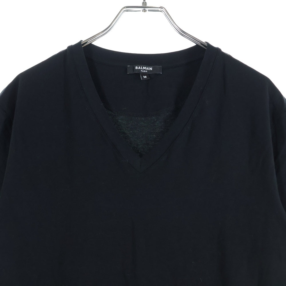 BALMAIN(バルマン) Vネック バックロゴ刺繍 半袖 クルーネック Tシャツ ブラック BRM805200