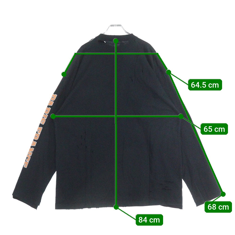 BALENCIAGA(バレンシアガ) 22SS アーチロゴ ユーズド加工 長袖 クルーネック Tシャツ ロンT ブラック 681046 TLVJ1