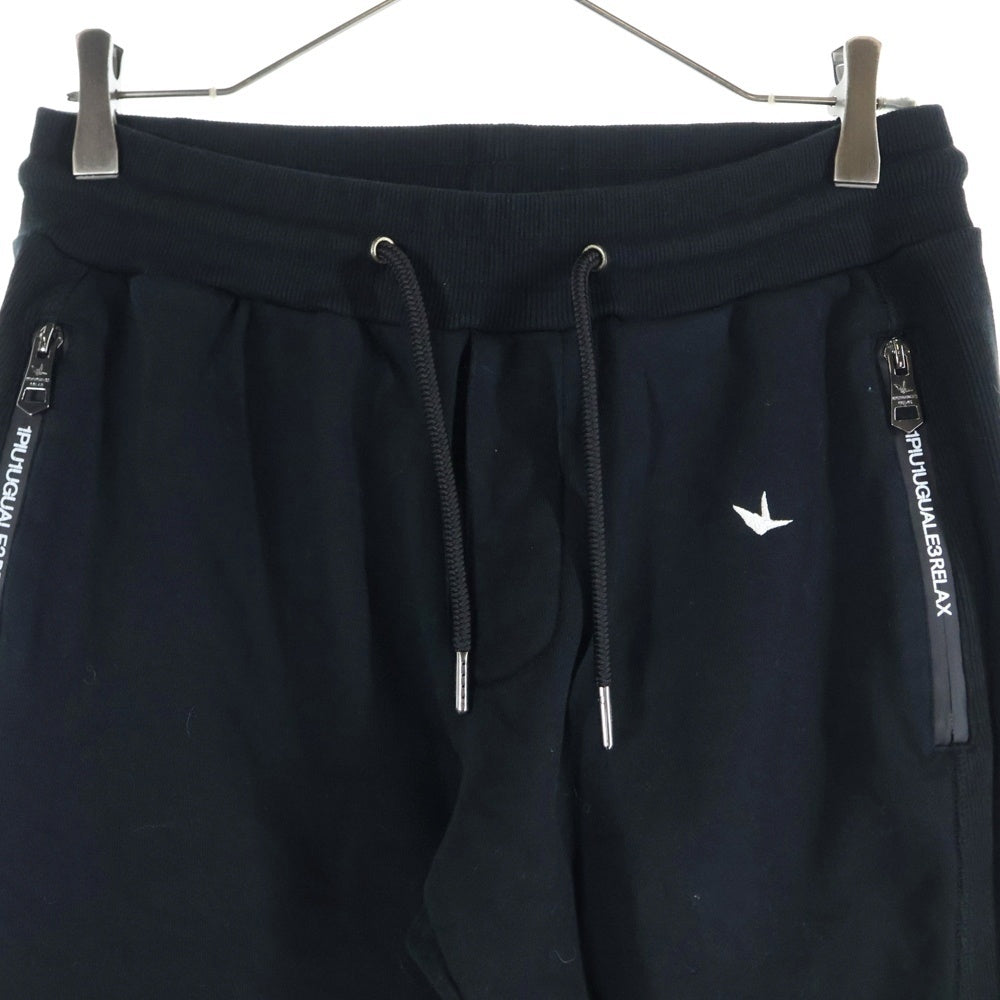 1 PIU 1 UGUALE 3 RELAX(ウノピゥウノウグァーレトレ) ジップロゴ スウェットロングパンツ ブラック USB-24079