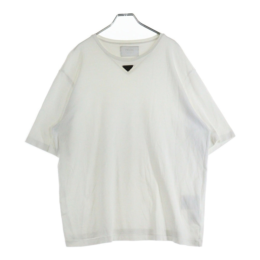PRADA(プラダ) フロントトライアングルロゴプレート クルーネック 半袖Tシャツ ホワイト UJN861 S232 240