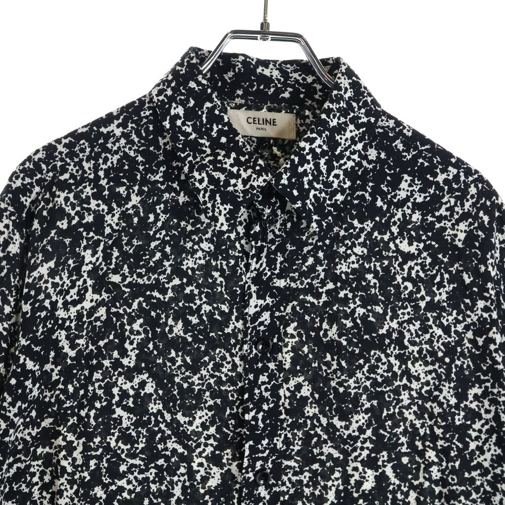 CELINE(セリーヌ) 19AW スプラッター マーブルプリントクラシック総柄長袖シャツ 2C028371F ブラック