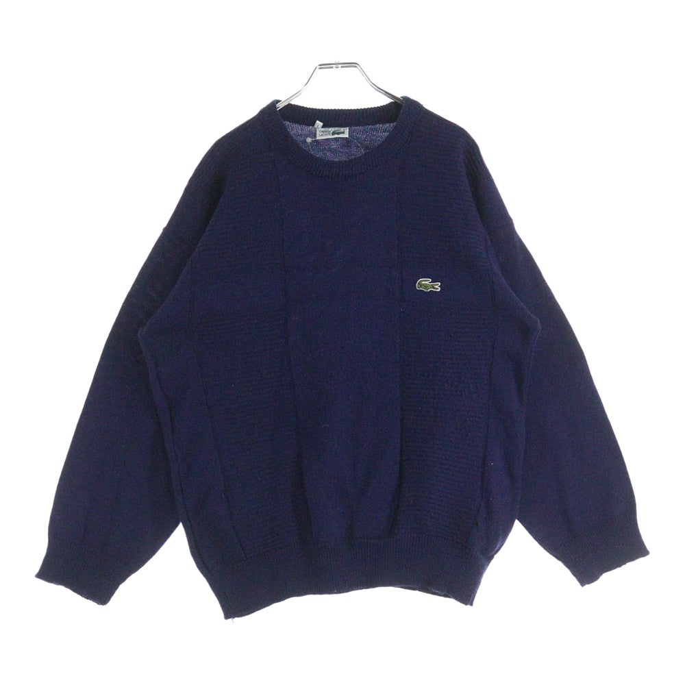 LACOSTE(ラコステ) OLD リブ編みデザイン ロゴ刺繍 クルーネック 長袖ニット セーター ネイビー