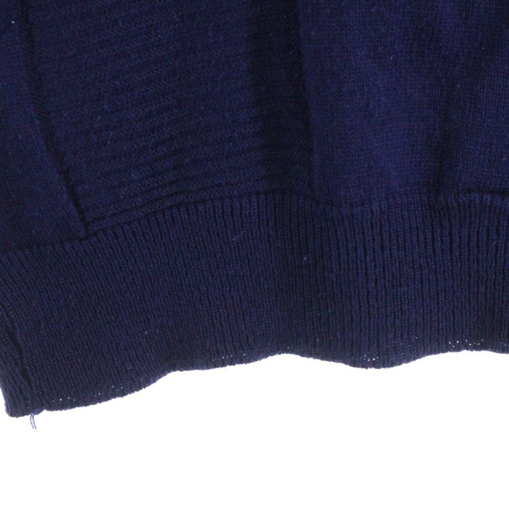 LACOSTE(ラコステ) OLD リブ編みデザイン ロゴ刺繍 クルーネック 長袖ニット セーター ネイビー