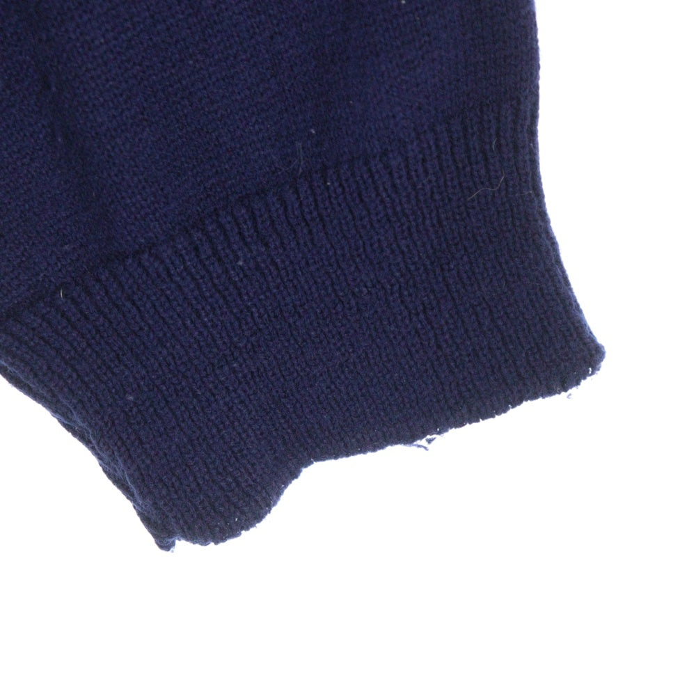 LACOSTE(ラコステ) OLD リブ編みデザイン ロゴ刺繍 クルーネック 長袖ニット セーター ネイビー