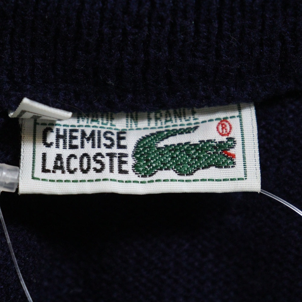 LACOSTE(ラコステ) OLD リブ編みデザイン ロゴ刺繍 クルーネック 長袖ニット セーター ネイビー