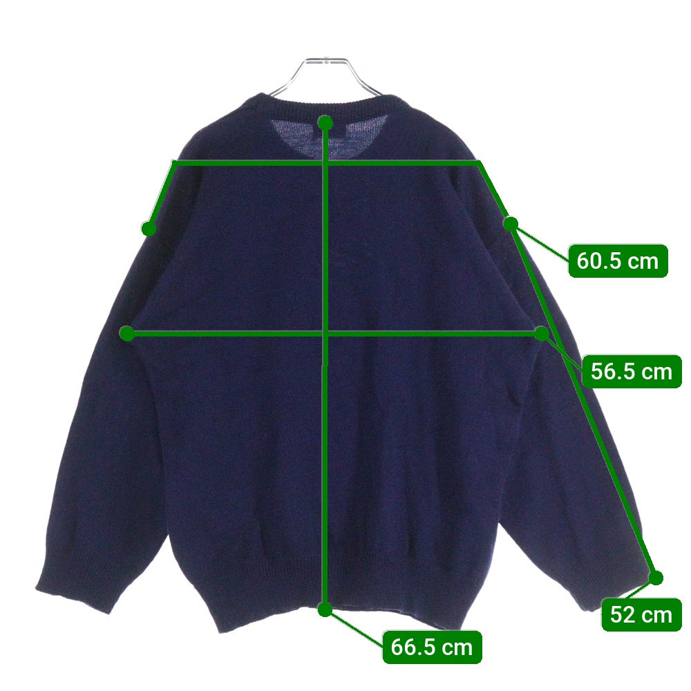 LACOSTE(ラコステ) OLD リブ編みデザイン ロゴ刺繍 クルーネック 長袖ニット セーター ネイビー