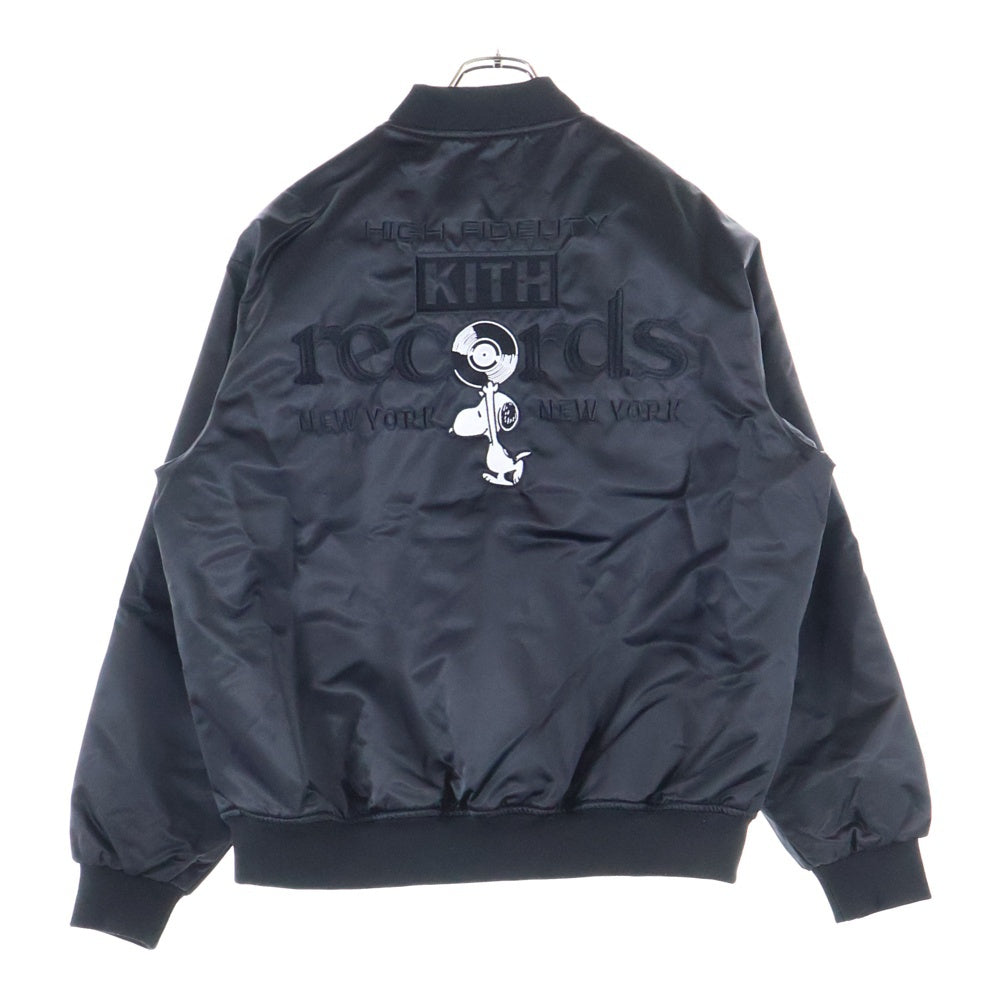 KITH(キス) ×Peanuts 75th ANNIVERSARY ピーナッツ 75周年記念 スヌーピー 刺繍 サテン ボンバージャケット ボタンフライ ブルゾン ブラック KHM010889-001