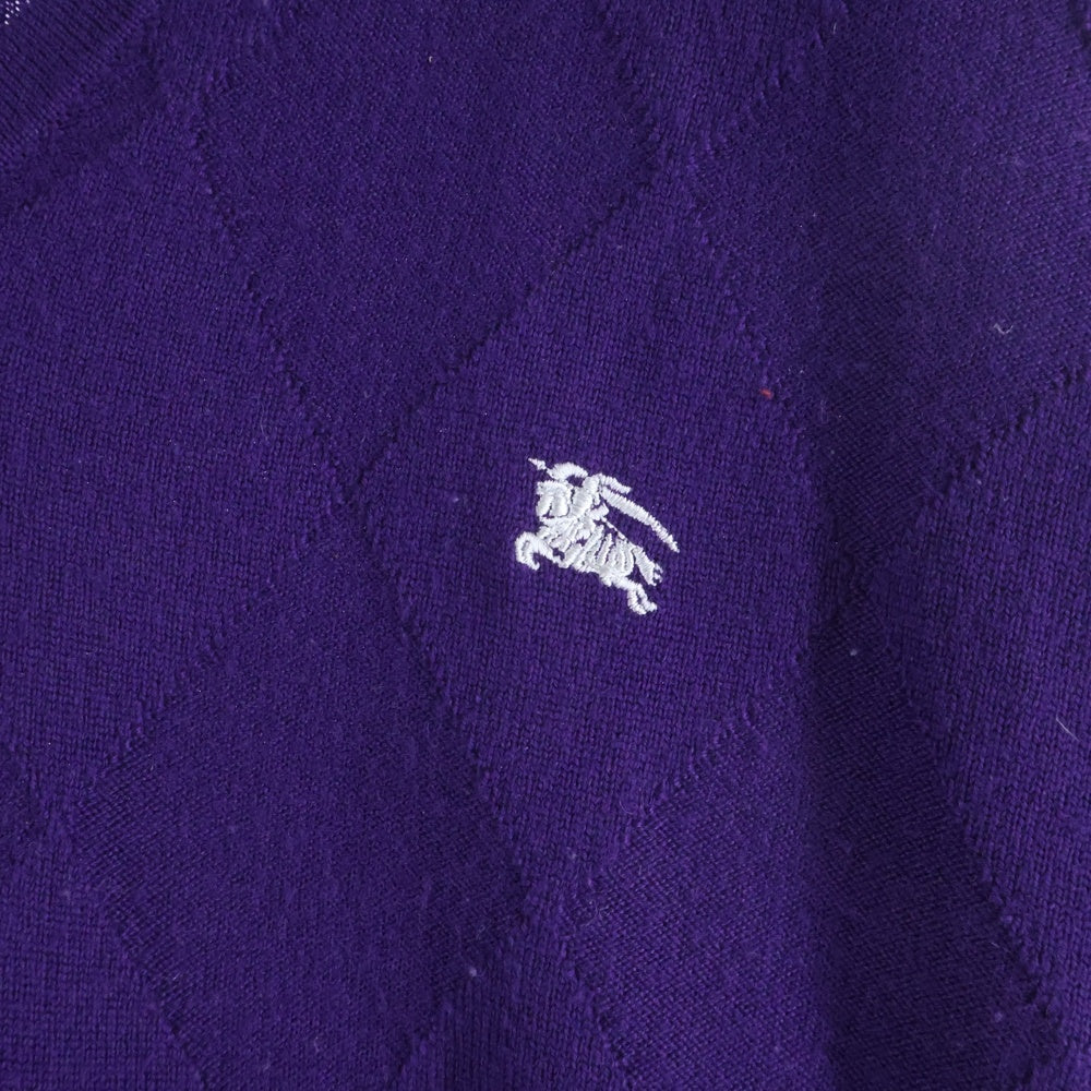 BURBERRY BLACK LABEL(バーバリー ブラックレーベル) フロントロゴ刺繍 Vネック 長袖セーター ニット パープル BMT95-104-38