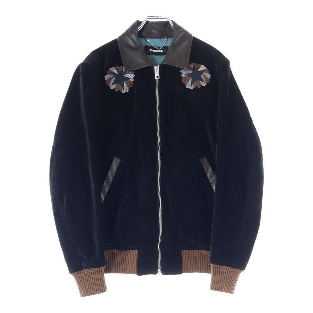 DIESEL(ディーゼル) 襟レザー切替 ベロア ボンバージャケット ブラック