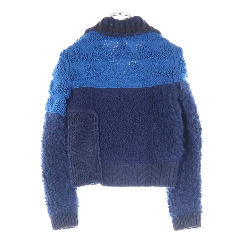 BOTTEGA VENETA(ボッテガヴェネタ) Patchwork Wool Knit Sweater パッチワーク クロップド丈 ウールニット ブルー 720813 V2D40 レディース