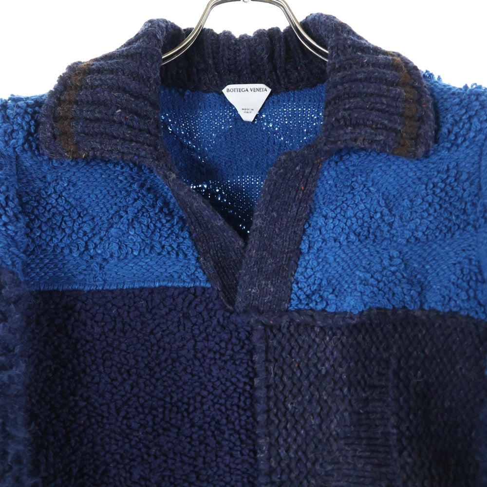 BOTTEGA VENETA(ボッテガヴェネタ) Patchwork Wool Knit Sweater パッチワーク クロップド丈 ウールニット ブルー 720813 V2D40 レディース