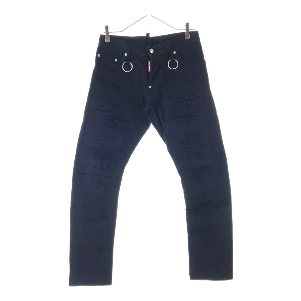 DSQUARED2(ディースクエアード) クラッシュ加工 デニムスキニー パンツ ブラック S74LB0538 STN833