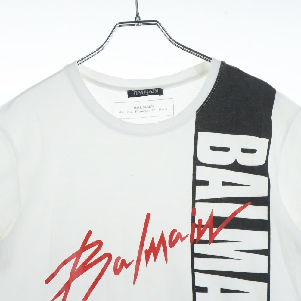 BALMAIN(バルマン) シグネチャーロゴプリント クルーネック 半袖Tシャツ ホワイト RH01601I154