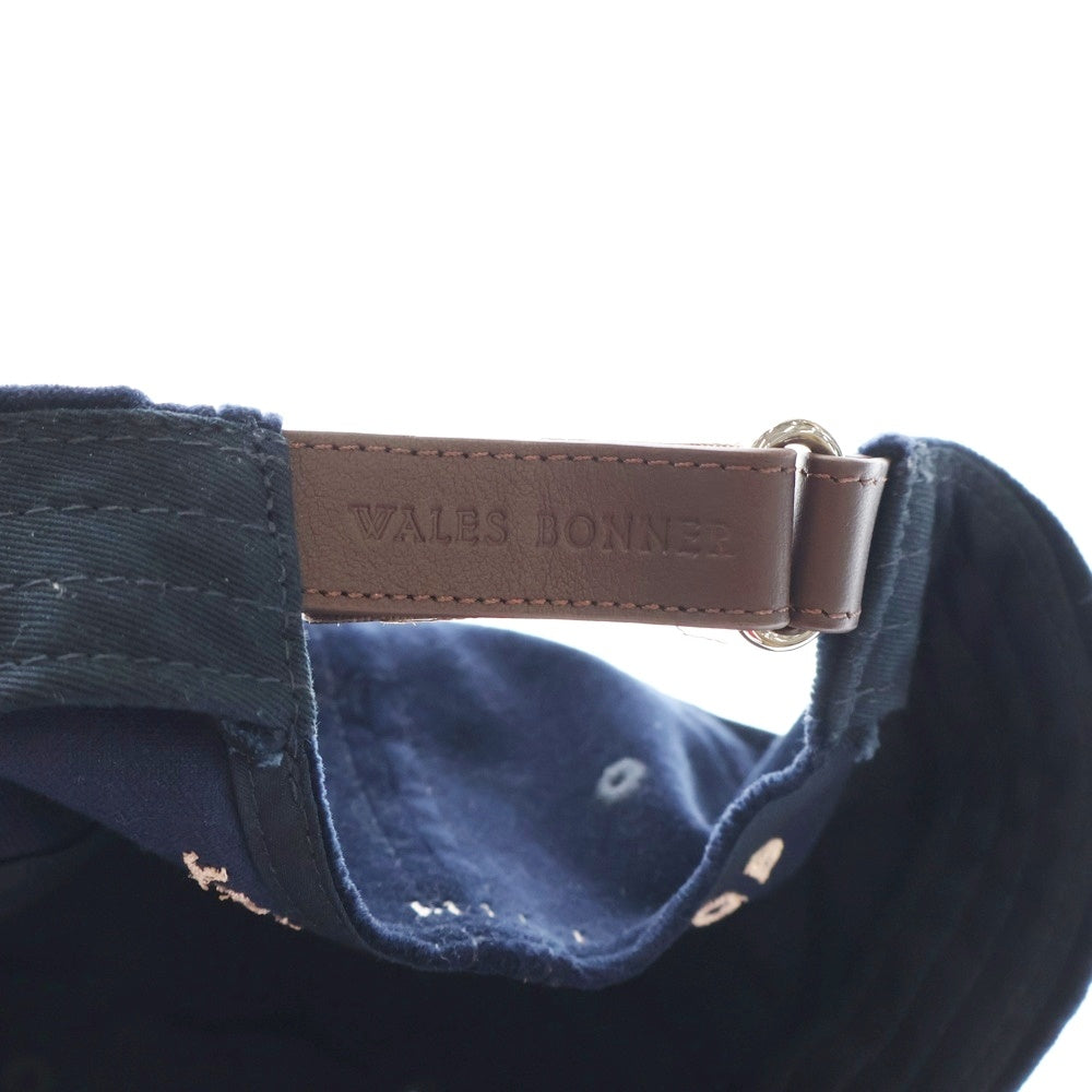 Wales Bonner(ウェールズ ボナー) フロント刺繍ロゴ ベルベット キャップ ネイビー