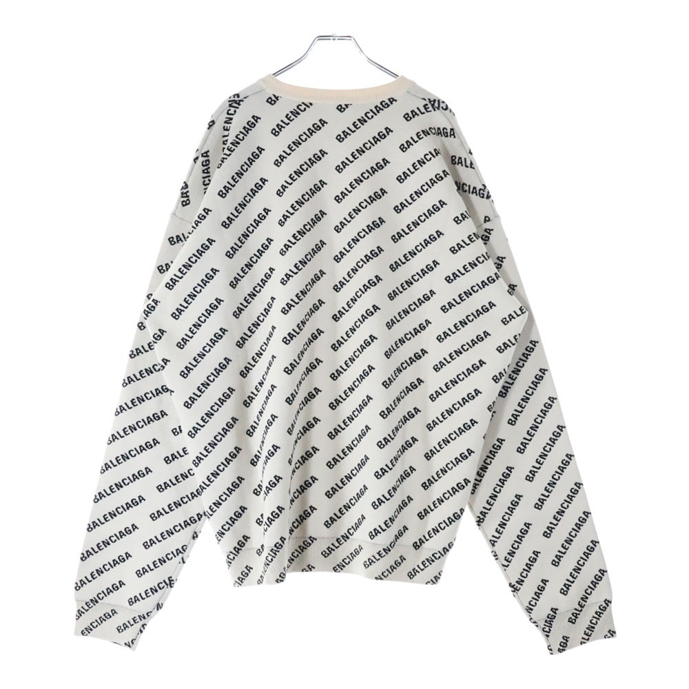 BALENCIAGA(バレンシアガ) ロゴ総柄 クルーネック コットン 長袖セーター ニット アイボリー 702952 T3233