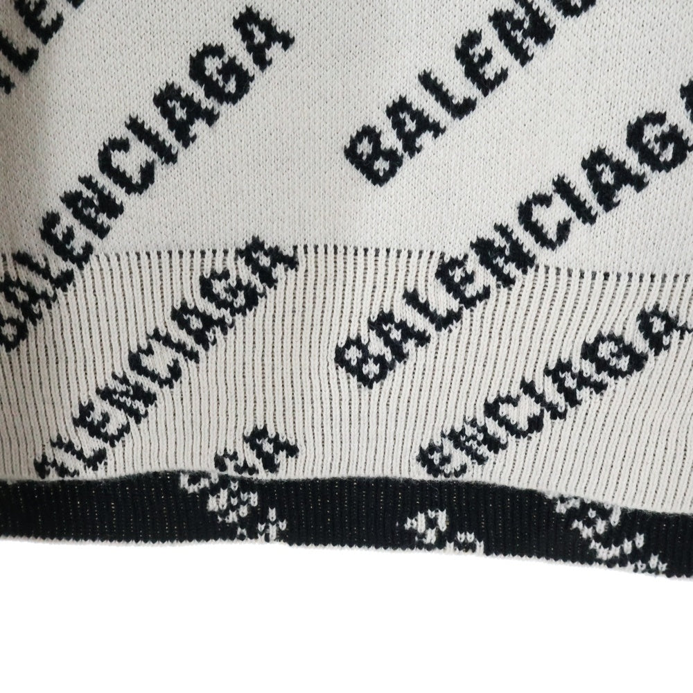 BALENCIAGA(バレンシアガ) ロゴ総柄 クルーネック コットン 長袖セーター ニット アイボリー 702952 T3233