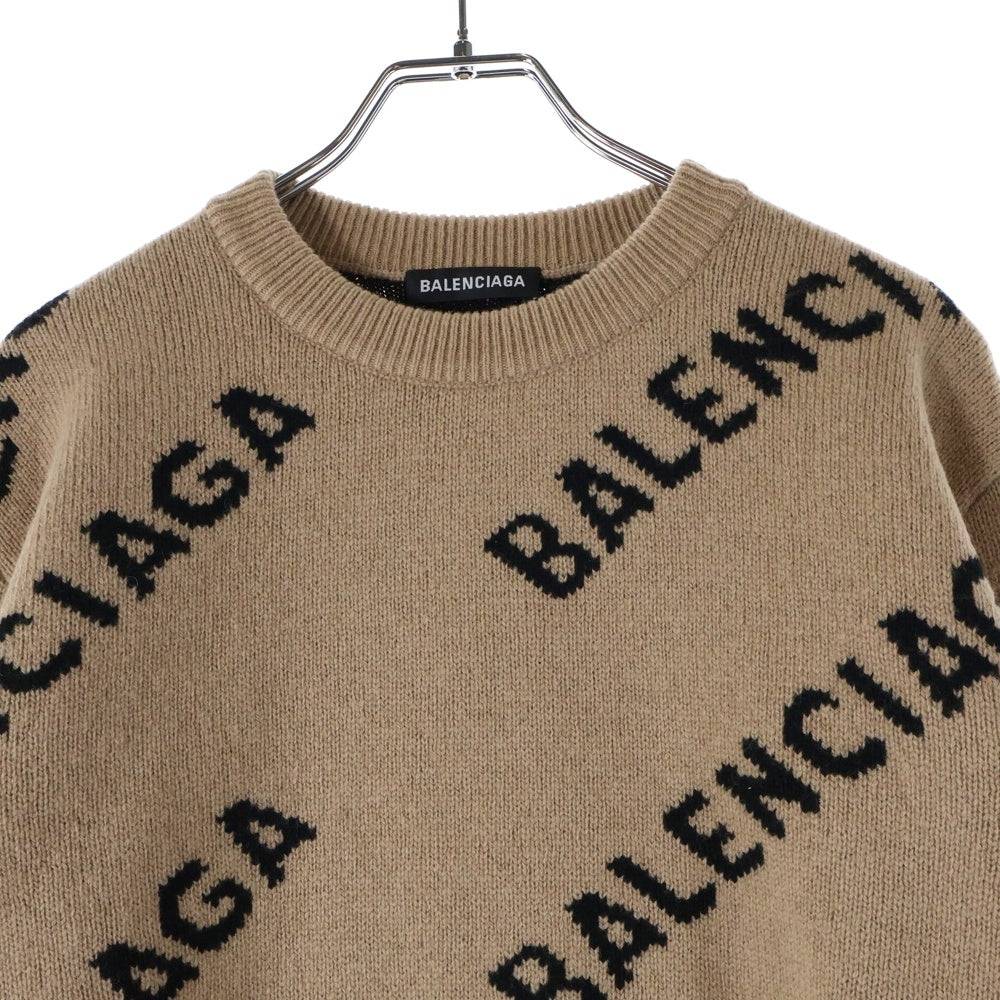 BALENCIAGA(バレンシアガ) 20AW オールオーバーロゴジャガード クルーネックニットセーター ベージュ 648433 TI567