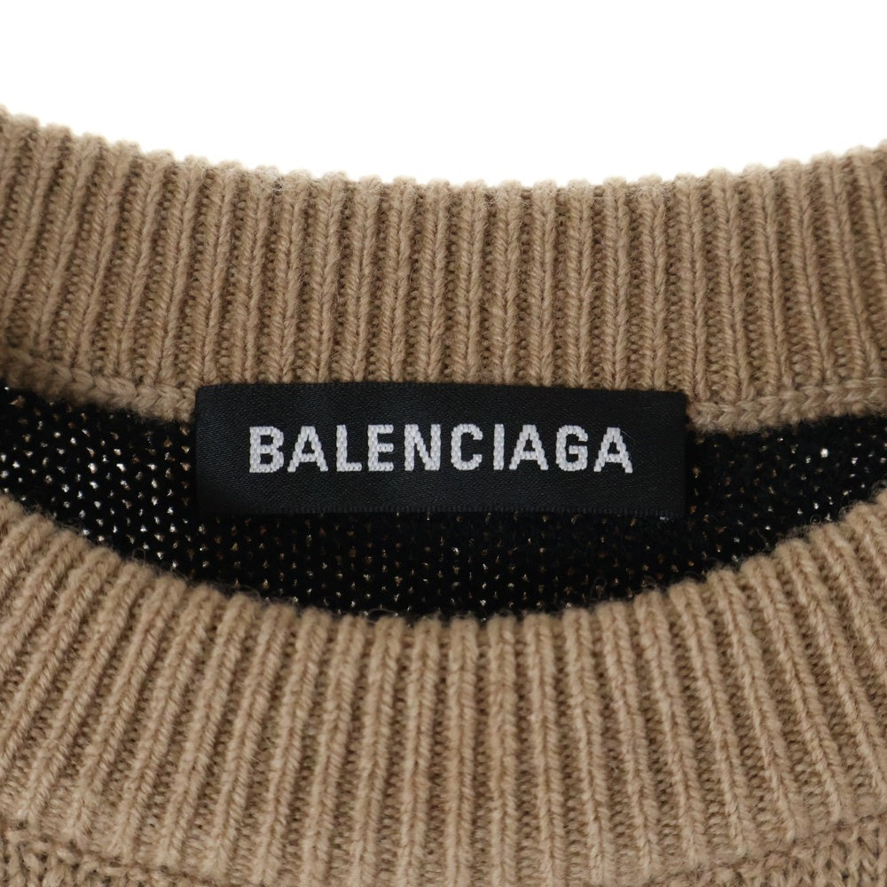 BALENCIAGA(バレンシアガ) 20AW オールオーバーロゴジャガード クルーネックニットセーター ベージュ 648433 TI567