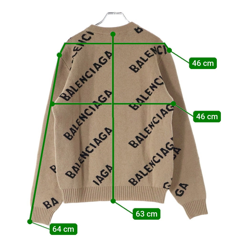 BALENCIAGA(バレンシアガ) 20AW オールオーバーロゴジャガード クルーネックニットセーター ベージュ 648433 TI567