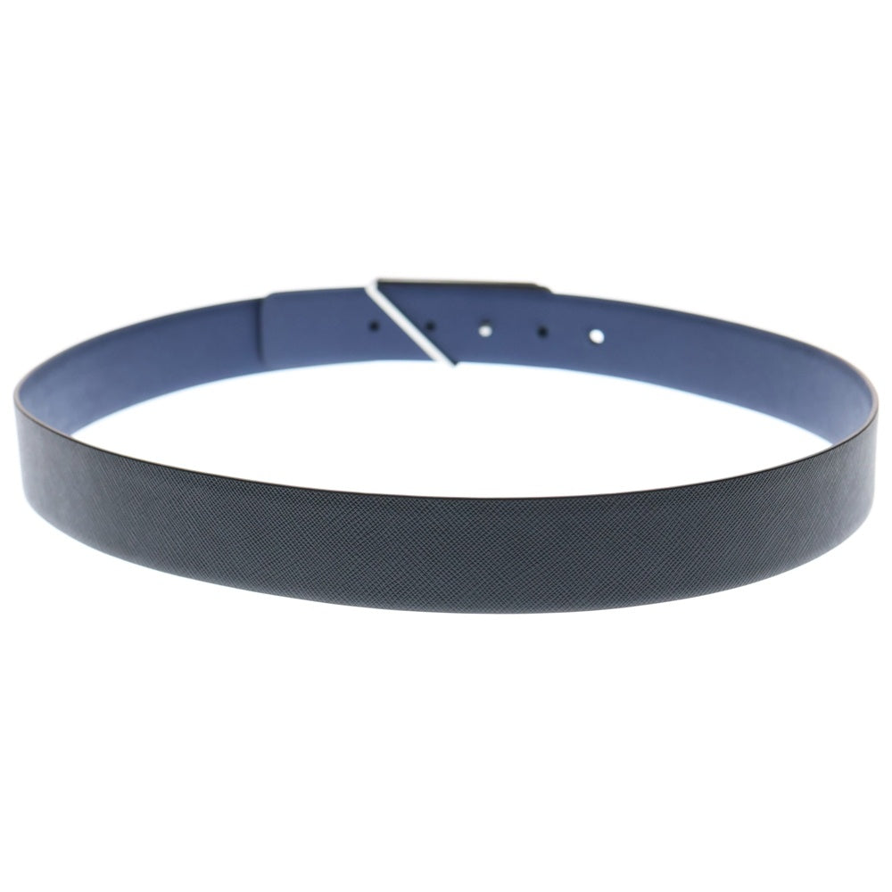 PRADA(プラダ) サフィアーノレザー トライアングルロゴプレート バックル リバーシブルベルト ブラック/ネイビー