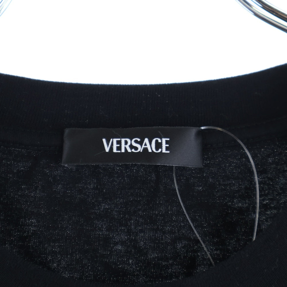 VERSACE(ヴェルサーチ) MILANO L/S TEE ロゴ刺繍長袖Tシャツ ロングスリーブカットソー ブラック 1013947