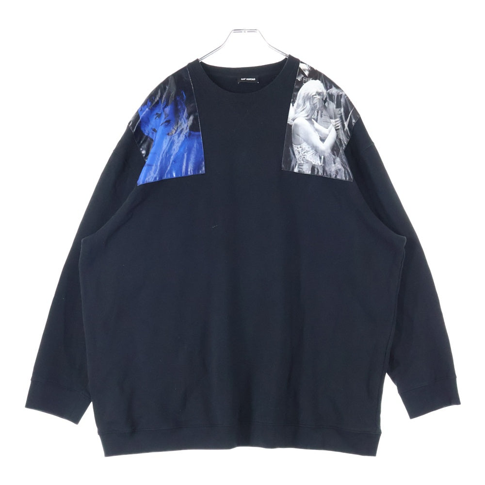 RAF SIMONS(ラフシモンズ) 19AW Oversized sweater with printed shoulder Patches ショルダーパッチ クルーネック 長袖スウェット トレーナー ブラック 192-190B