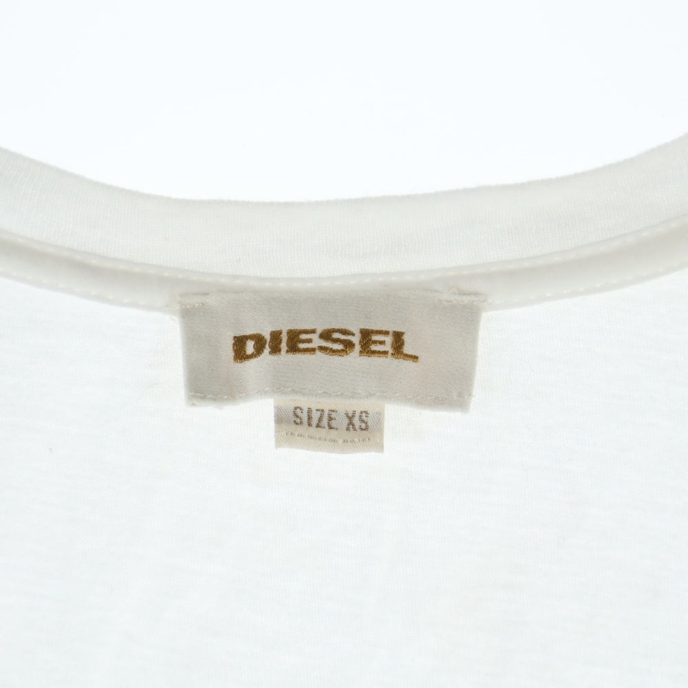 DIESEL(ディーゼル) ワイド Uネック フロントプリント 半袖Tシャツ カットソー ホワイト レディース