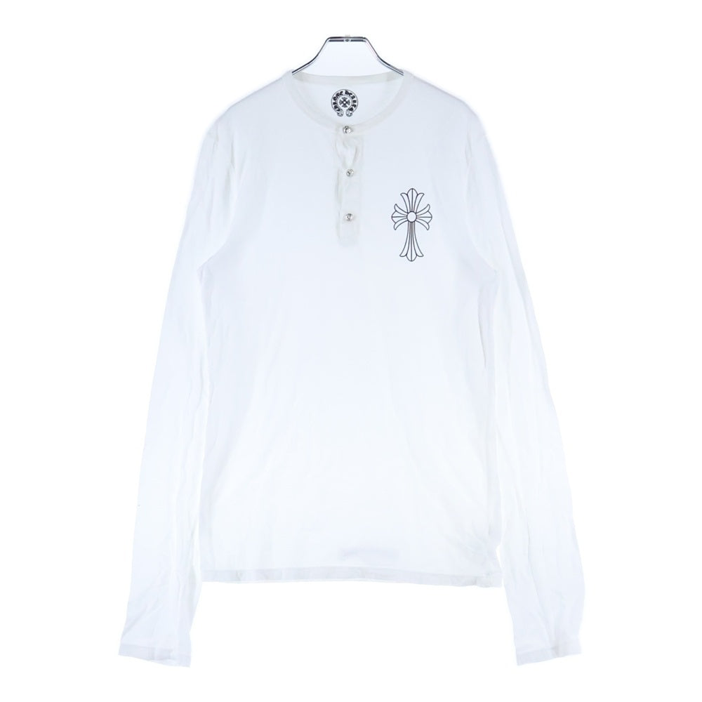 CHROME HEARTS(クロムハーツ) CHクロスプリント クロスボールボタン付き ヘンリーネック長袖Tシャツ カットソー ホワイト