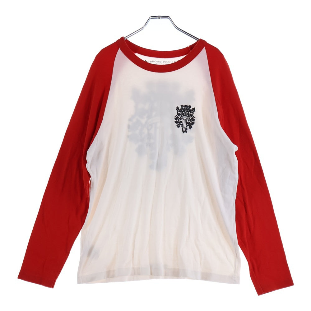 CHROME HEARTS(クロムハーツ) Dogger L/S Tee ラグラン ダガープリント クルーネック 長袖Tシャツ ホワイト/レッド