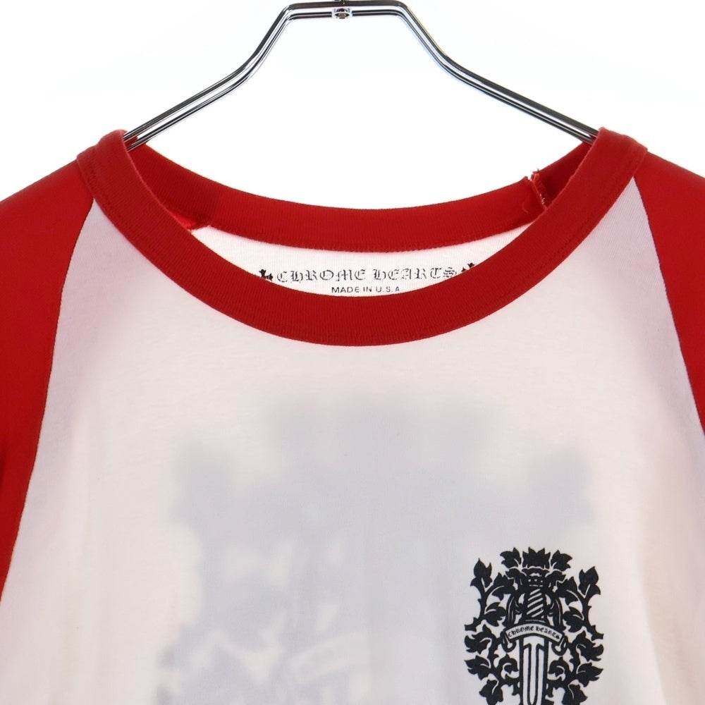 CHROME HEARTS(クロムハーツ) Dogger L/S Tee ラグラン ダガープリント クルーネック 長袖Tシャツ ホワイト/レッド