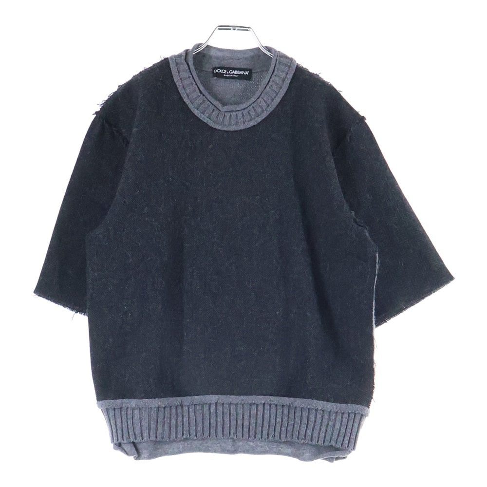 DOLCE & GABBANA(ドルチェアンドガッバーナ) ウール クルーネック 半袖ニット セーター グレー