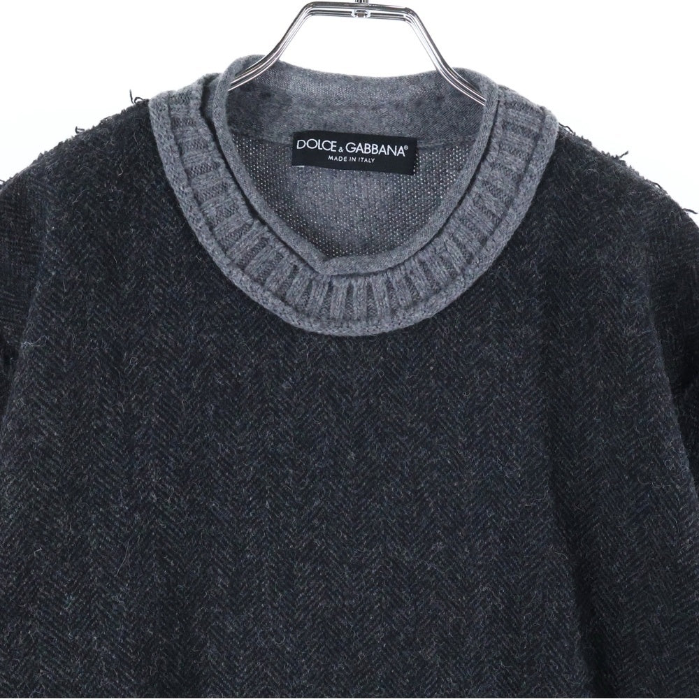 DOLCE & GABBANA(ドルチェアンドガッバーナ) ウール クルーネック 半袖ニット セーター グレー