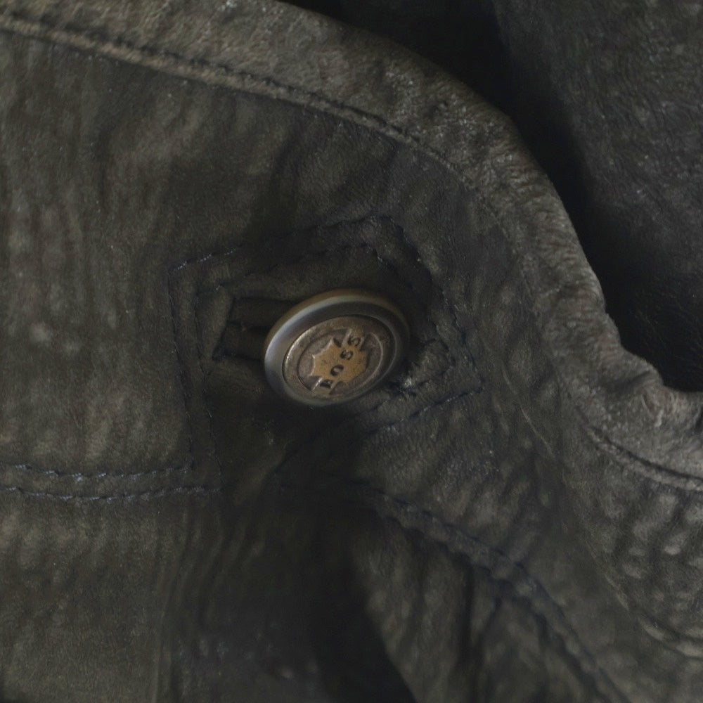 HUGO BOSS(ヒューゴボス) 襟ボア レザーボンバージャケット ジップアップブルゾン ブラウン 12805