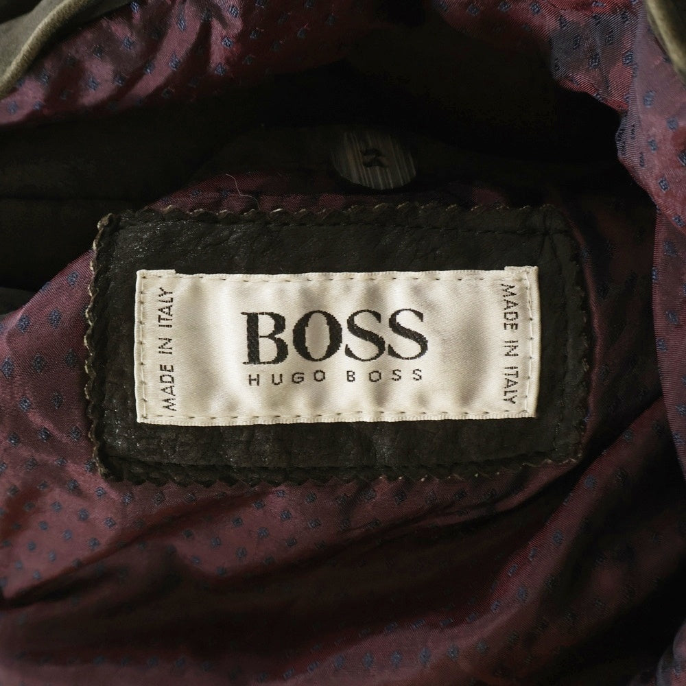 HUGO BOSS(ヒューゴボス) 襟ボア レザーボンバージャケット ジップアップブルゾン ブラウン 12805