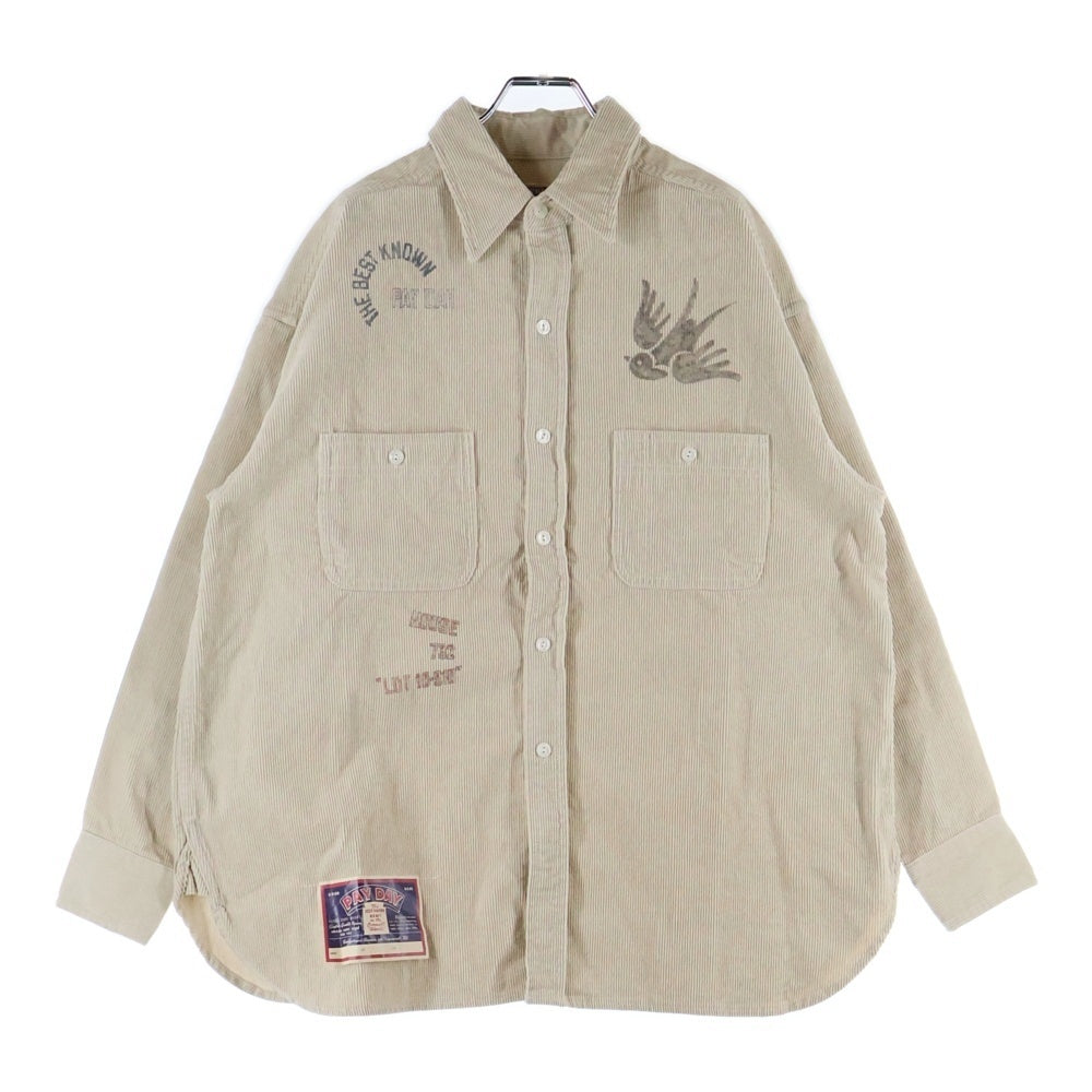 PAY DAY(ペイデイ) ×RHODOLIRION ハンドグラフィック コーデュロイ ワークシャツ 長袖シャツ アイボリー NQ912