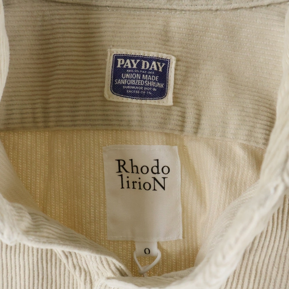 PAY DAY(ペイデイ) ×RHODOLIRION ハンドグラフィック コーデュロイ ワークシャツ 長袖シャツ アイボリー NQ912