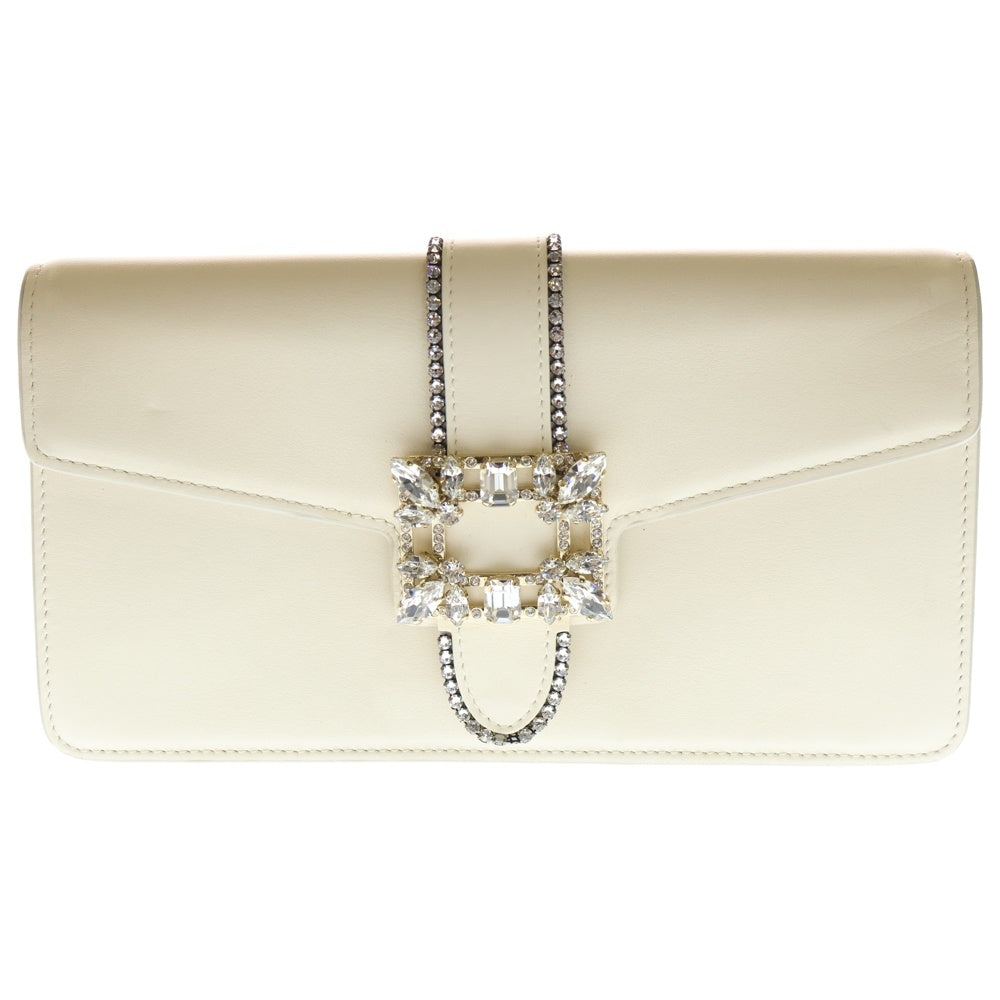 Roger Vivier(ロジェヴィヴィエ) クリスタル装飾 レザー ショルダーバッグ ホワイト レディース