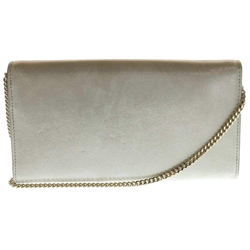 JIMMY CHOO(ジミーチュウ) サテンチェーン レザー コンパクト ショルダーバッグ シルバー レディース